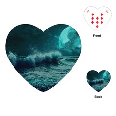 Ai Generated Waves Ocean Sea Tsunami Nautical Blue Sea Art Playing Cards Single Design (heart) by Ravend