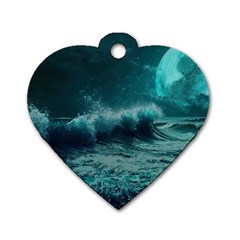 Ai Generated Waves Ocean Sea Tsunami Nautical Blue Sea Art Dog Tag Heart (two Sides) by Ravend