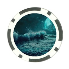 Ai Generated Waves Ocean Sea Tsunami Nautical Blue Sea Art Poker Chip Card Guard by Ravend