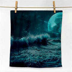 Ai Generated Waves Ocean Sea Tsunami Nautical Blue Sea Art Face Towel by Ravend