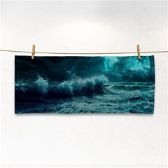 Ai Generated Waves Ocean Sea Tsunami Nautical Blue Sea Art Hand Towel by Ravend