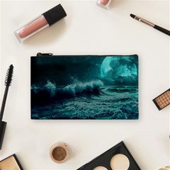 Ai Generated Waves Ocean Sea Tsunami Nautical Blue Sea Art Cosmetic Bag (small) by Ravend