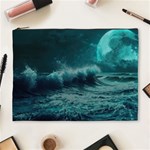 Ai Generated Waves Ocean Sea Tsunami Nautical Blue Sea Art Cosmetic Bag (XL) Front