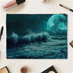 Ai Generated Waves Ocean Sea Tsunami Nautical Blue Sea Art Cosmetic Bag (XL) Back