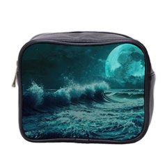 Ai Generated Waves Ocean Sea Tsunami Nautical Blue Sea Art Mini Toiletries Bag (two Sides) by Ravend