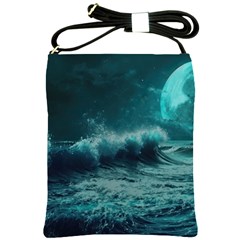 Ai Generated Waves Ocean Sea Tsunami Nautical Blue Sea Art Shoulder Sling Bag by Ravend