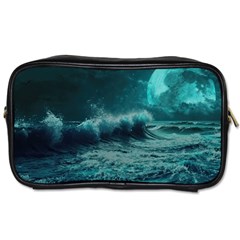 Ai Generated Waves Ocean Sea Tsunami Nautical Blue Sea Art Toiletries Bag (one Side) by Ravend