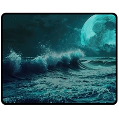 Ai Generated Waves Ocean Sea Tsunami Nautical Blue Sea Art One Side Fleece Blanket (medium) by Ravend