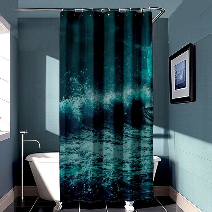 Ai Generated Waves Ocean Sea Tsunami Nautical Blue Sea Art Shower Curtain 36  x 72  (Stall) 