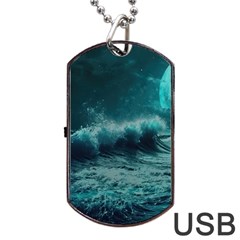 Ai Generated Waves Ocean Sea Tsunami Nautical Blue Sea Art Dog Tag Usb Flash (one Side) by Ravend