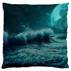 Ai Generated Waves Ocean Sea Tsunami Nautical Blue Sea Art Large Cushion Case (one Side) by Ravend