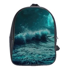 Ai Generated Waves Ocean Sea Tsunami Nautical Blue Sea Art School Bag (xl) by Ravend