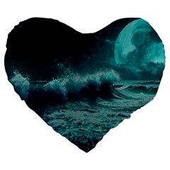 Ai Generated Waves Ocean Sea Tsunami Nautical Blue Sea Art Large 19  Premium Heart Shape Cushions by Ravend