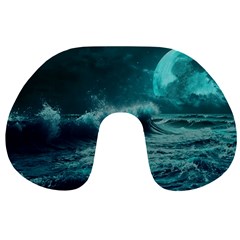 Ai Generated Waves Ocean Sea Tsunami Nautical Blue Sea Art Travel Neck Pillow by Ravend