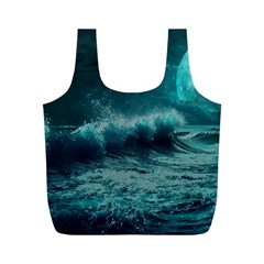 Ai Generated Waves Ocean Sea Tsunami Nautical Blue Sea Art Full Print Recycle Bag (m) by Ravend