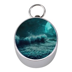 Ai Generated Waves Ocean Sea Tsunami Nautical Blue Sea Art Mini Silver Compasses by Ravend