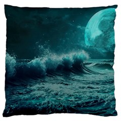 Ai Generated Waves Ocean Sea Tsunami Nautical Blue Sea Art Standard Premium Plush Fleece Cushion Case (one Side) by Ravend