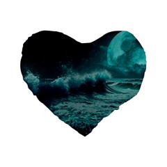 Ai Generated Waves Ocean Sea Tsunami Nautical Blue Sea Art Standard 16  Premium Flano Heart Shape Cushions by Ravend