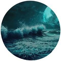 Ai Generated Waves Ocean Sea Tsunami Nautical Blue Sea Art Wooden Puzzle Round by Ravend