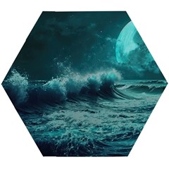 Ai Generated Waves Ocean Sea Tsunami Nautical Blue Sea Art Wooden Puzzle Hexagon by Ravend