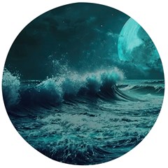 Ai Generated Waves Ocean Sea Tsunami Nautical Blue Sea Art Wooden Bottle Opener (round) by Ravend