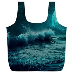 Ai Generated Waves Ocean Sea Tsunami Nautical Blue Sea Art Full Print Recycle Bag (xxl) by Ravend