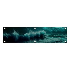 Ai Generated Waves Ocean Sea Tsunami Nautical Blue Sea Art Banner And Sign 4  X 1  by Ravend