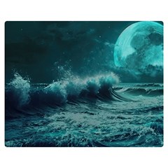 Ai Generated Waves Ocean Sea Tsunami Nautical Blue Sea Art One Side Premium Plush Fleece Blanket (medium) by Ravend