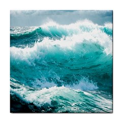 Ai Generated Waves Ocean Sea Tsunami Nautical Blue Sea Tile Coaster by Ravend