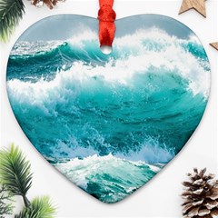 Ai Generated Waves Ocean Sea Tsunami Nautical Blue Sea Ornament (heart) by Ravend