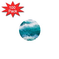 Ai Generated Waves Ocean Sea Tsunami Nautical Blue Sea 1  Mini Buttons (100 Pack)  by Ravend