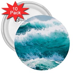 Ai Generated Waves Ocean Sea Tsunami Nautical Blue Sea 3  Buttons (10 Pack)  by Ravend