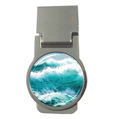 Ai Generated Waves Ocean Sea Tsunami Nautical Blue Sea Money Clips (round)  by Ravend