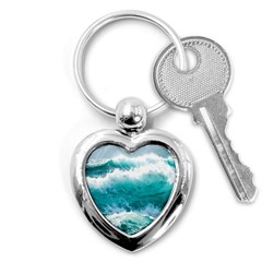 Ai Generated Waves Ocean Sea Tsunami Nautical Blue Sea Key Chain (heart) by Ravend