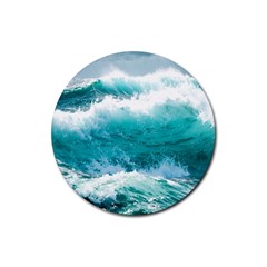 Ai Generated Waves Ocean Sea Tsunami Nautical Blue Sea Rubber Coaster (round) by Ravend