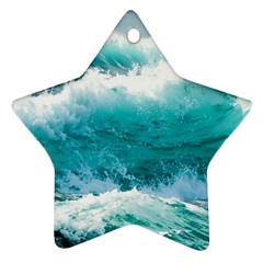 Ai Generated Waves Ocean Sea Tsunami Nautical Blue Sea Star Ornament (two Sides) by Ravend