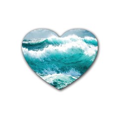 Ai Generated Waves Ocean Sea Tsunami Nautical Blue Sea Rubber Coaster (heart) by Ravend