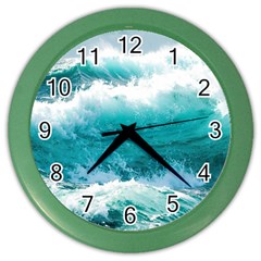 Ai Generated Waves Ocean Sea Tsunami Nautical Blue Sea Color Wall Clock by Ravend