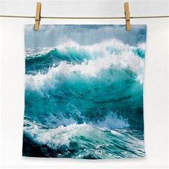 Ai Generated Waves Ocean Sea Tsunami Nautical Blue Sea Face Towel by Ravend