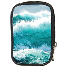 Ai Generated Waves Ocean Sea Tsunami Nautical Blue Sea Compact Camera Leather Case by Ravend