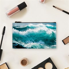 Ai Generated Waves Ocean Sea Tsunami Nautical Blue Sea Cosmetic Bag (small) by Ravend