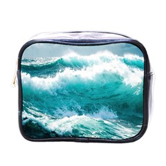 Ai Generated Waves Ocean Sea Tsunami Nautical Blue Sea Mini Toiletries Bag (one Side) by Ravend