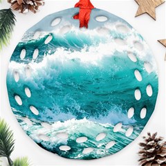 Ai Generated Waves Ocean Sea Tsunami Nautical Blue Sea Round Filigree Ornament (two Sides) by Ravend