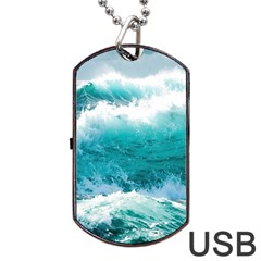 Ai Generated Waves Ocean Sea Tsunami Nautical Blue Sea Dog Tag Usb Flash (one Side) by Ravend