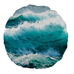 Ai Generated Waves Ocean Sea Tsunami Nautical Blue Sea Large 18  Premium Round Cushions by Ravend