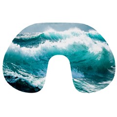 Ai Generated Waves Ocean Sea Tsunami Nautical Blue Sea Travel Neck Pillow by Ravend