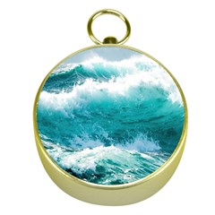 Ai Generated Waves Ocean Sea Tsunami Nautical Blue Sea Gold Compasses by Ravend