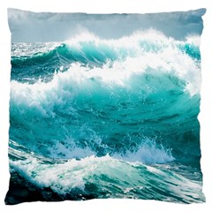 Ai Generated Waves Ocean Sea Tsunami Nautical Blue Sea Large Premium Plush Fleece Cushion Case (two Sides) by Ravend