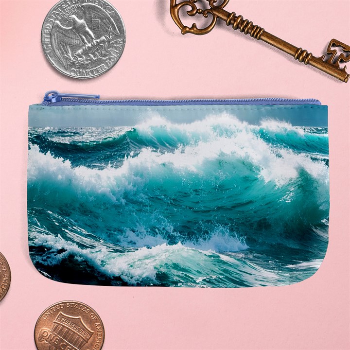 Ai Generated Waves Ocean Sea Tsunami Nautical Blue Sea Large Coin Purse