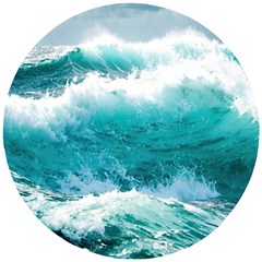 Ai Generated Waves Ocean Sea Tsunami Nautical Blue Sea Wooden Puzzle Round by Ravend